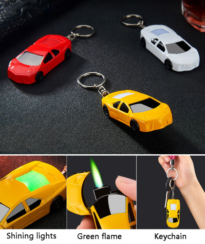 Windproof Torch Turbo Lighter Creative LED Car Jet Butane Gas Inflated Cigar Keychain Lighter Cigarette Green Flame Lighter Gift